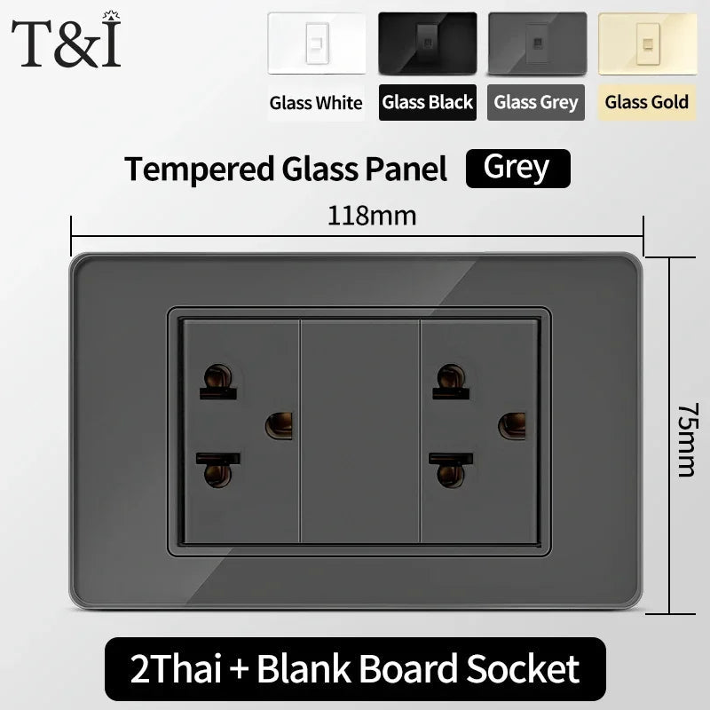 118 Series 118*75mm Tempered Glass US Thai Wall Socket Dual USB Type-C Ports Light Switch Smart Home Appliance 110V Home Office - Electrifick Wants