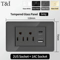 118 Series 118*75mm Tempered Glass US Thai Wall Socket Dual USB Type-C Ports Light Switch Smart Home Appliance 110V Home Office - Electrifick Wants