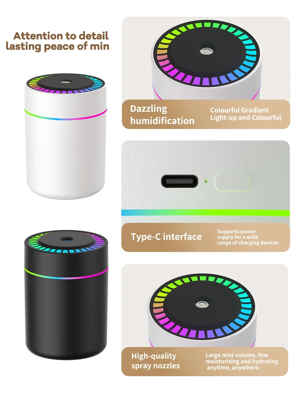 180ml Aromatherapy diffuser Humidifier Aromatherapy essential oil Air purifier Sleeping car carrying home LED 7 color light - Electrifick Wants