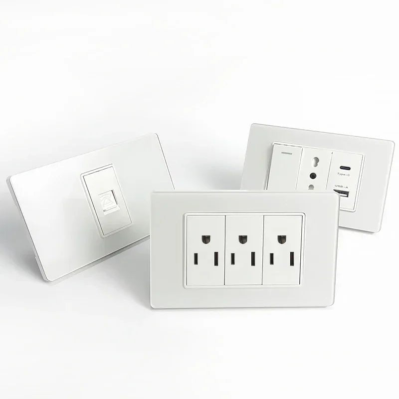 118 Series 118*75mm Tempered Glass US Thai Wall Socket Dual USB Type-C Ports Light Switch Smart Home Appliance 110V Home Office - Electrifick Wants