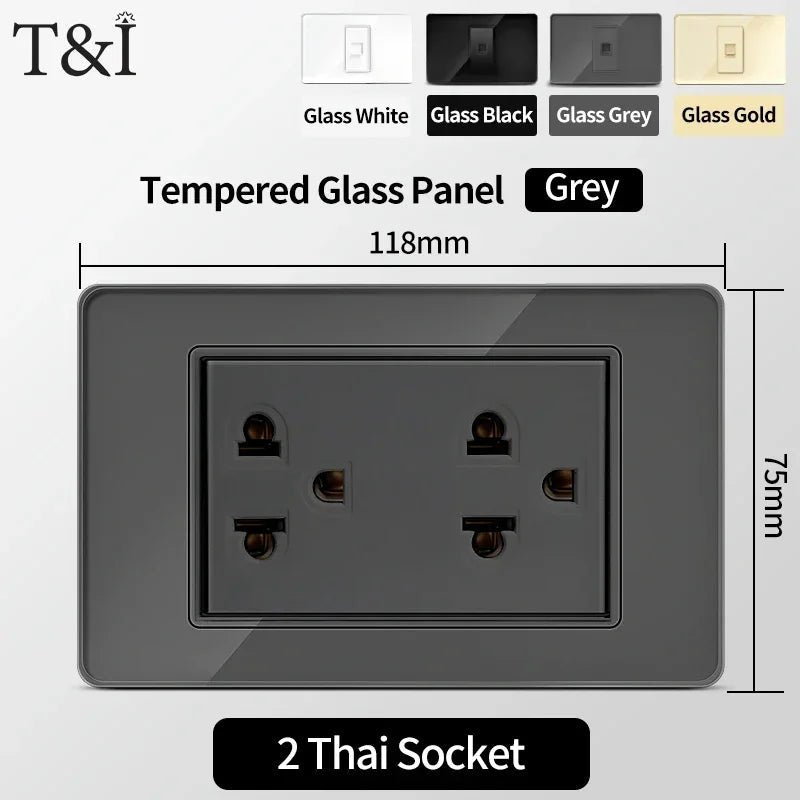118 Series 118*75mm Tempered Glass US Thai Wall Socket Dual USB Type-C Ports Light Switch Smart Home Appliance 110V Home Office - Electrifick Wants