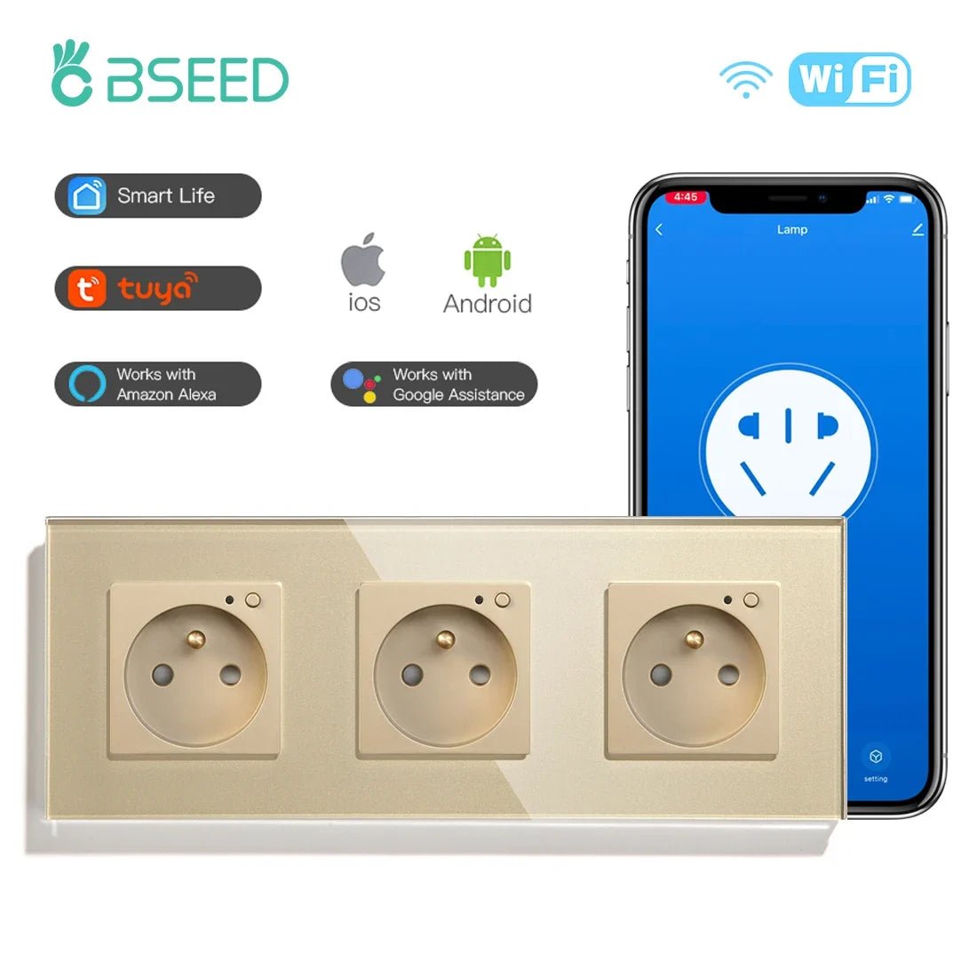 Bseed Wifi Wall Socket France Standard Crystal Glass Panel Smart Socket Outlets Work With Tuya Google Home Alexa Timer APP - Electrifick Wants