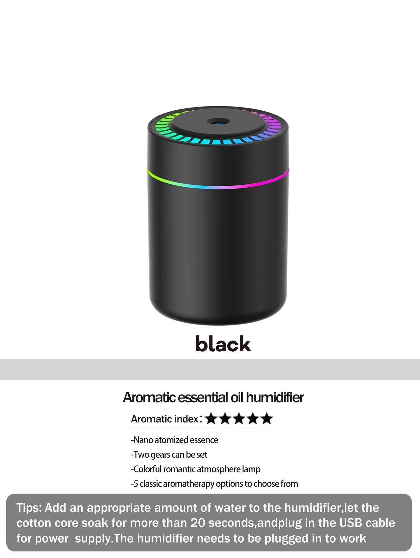 180ml Aromatherapy diffuser Humidifier Aromatherapy essential oil Air purifier Sleeping car carrying home LED 7 color light - Electrifick Wants