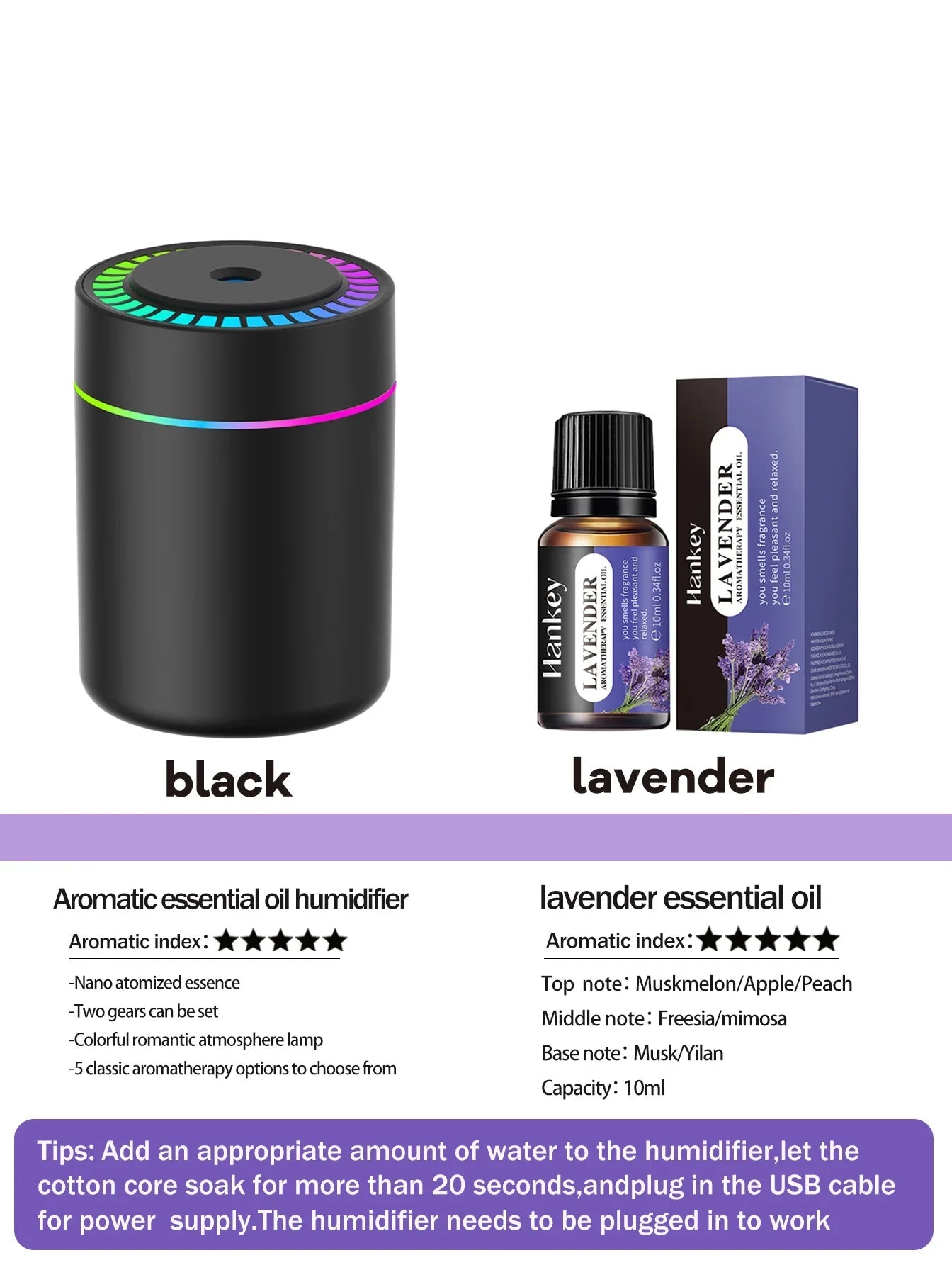 180ml Aromatherapy diffuser Humidifier Aromatherapy essential oil Air purifier Sleeping car carrying home LED 7 color light - Electrifick Wants