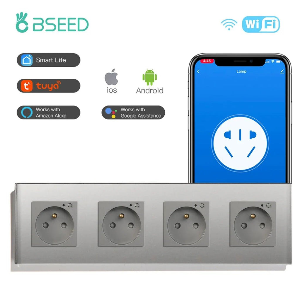 Bseed Wifi Wall Socket France Standard Crystal Glass Panel Smart Socket Outlets Work With Tuya Google Home Alexa Timer APP - Electrifick Wants