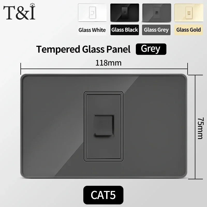 118 Series 118*75mm Tempered Glass US Thai Wall Socket Dual USB Type-C Ports Light Switch Smart Home Appliance 110V Home Office - Electrifick Wants
