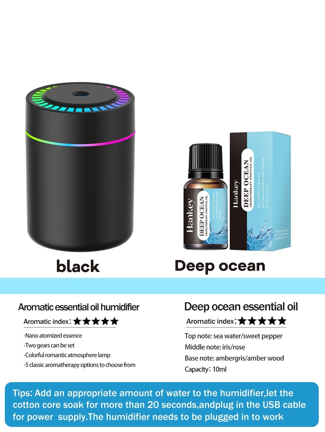 180ml Aromatherapy diffuser Humidifier Aromatherapy essential oil Air purifier Sleeping car carrying home LED 7 color light - Electrifick Wants